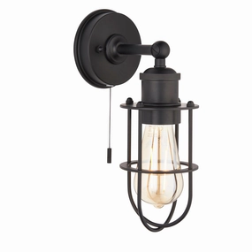 Weston Black Caged Bathroom Wall Light - Pull Cord vintage desk lamp