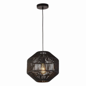 Wicker 1 Light Black Rope Effect Ceiling Pendant Searchlight soft glow ceiling light