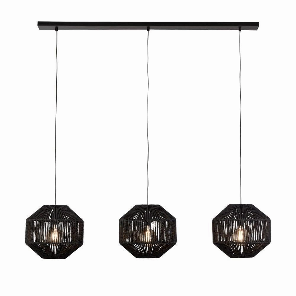 Wicker 3 Light Bar Black Rope Effect Ceiling Pendant soft glow ceiling light