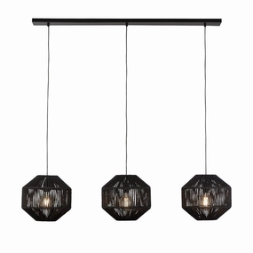 Wicker 3 Light Bar Black Rope Effect Ceiling Pendant soft glow ceiling light
