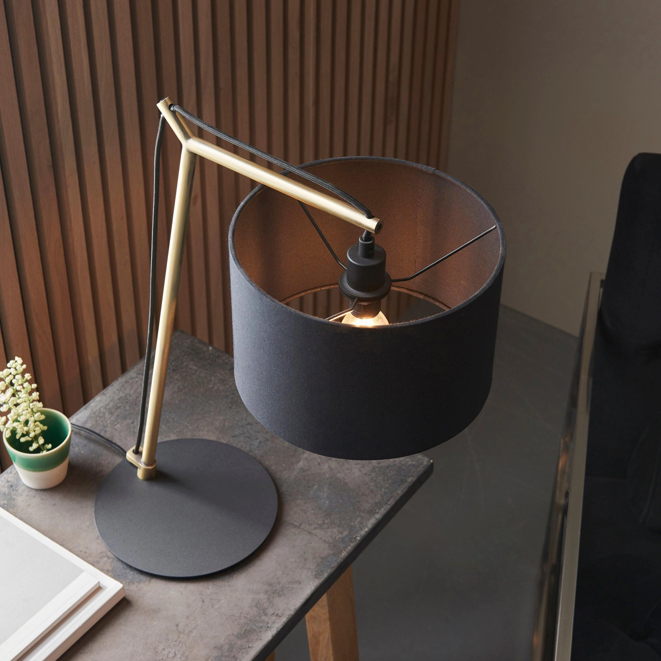 Wimbledon Matt Brass Table Lamp - Black Shade