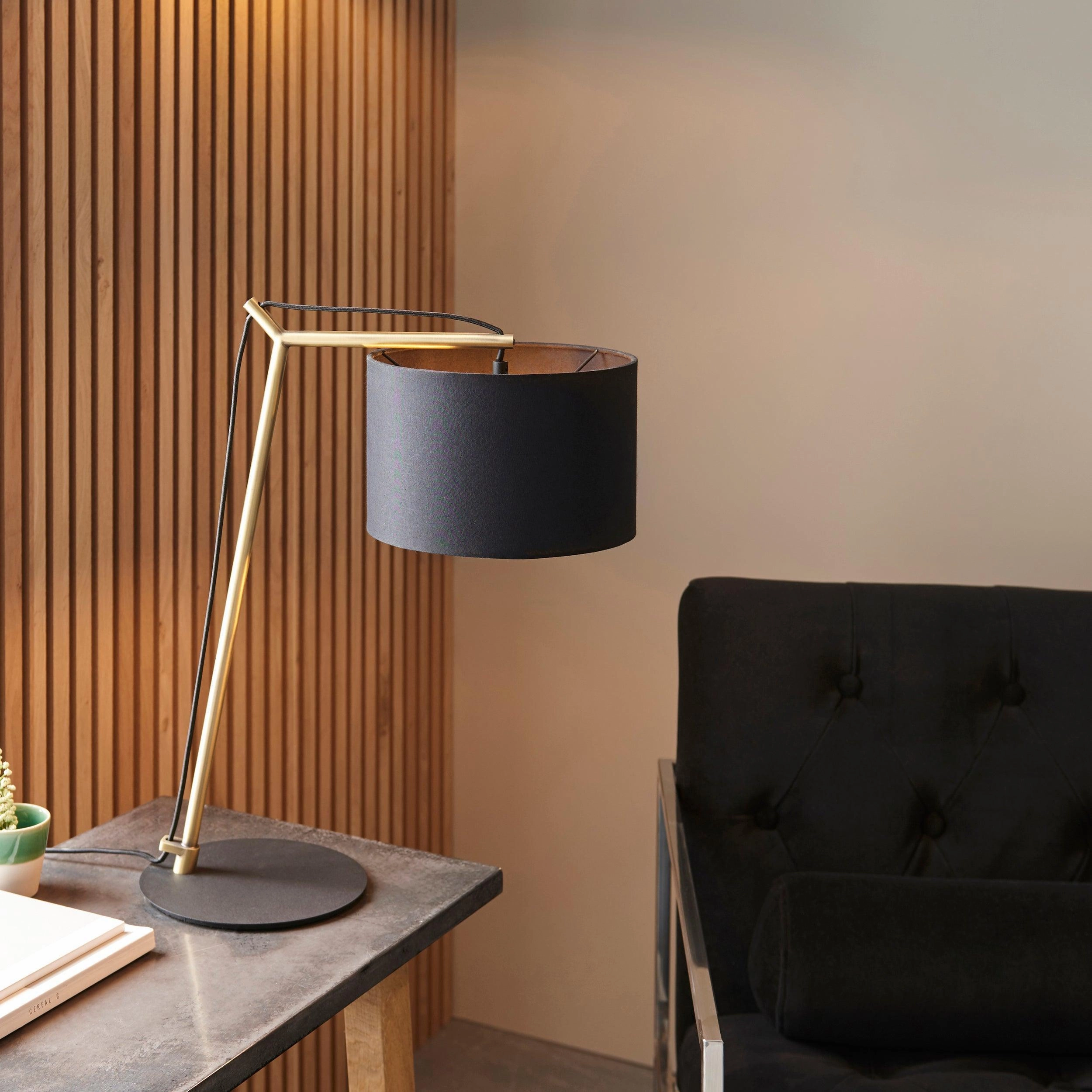 Wimbledon Matt Brass Table Lamp - Black Shade