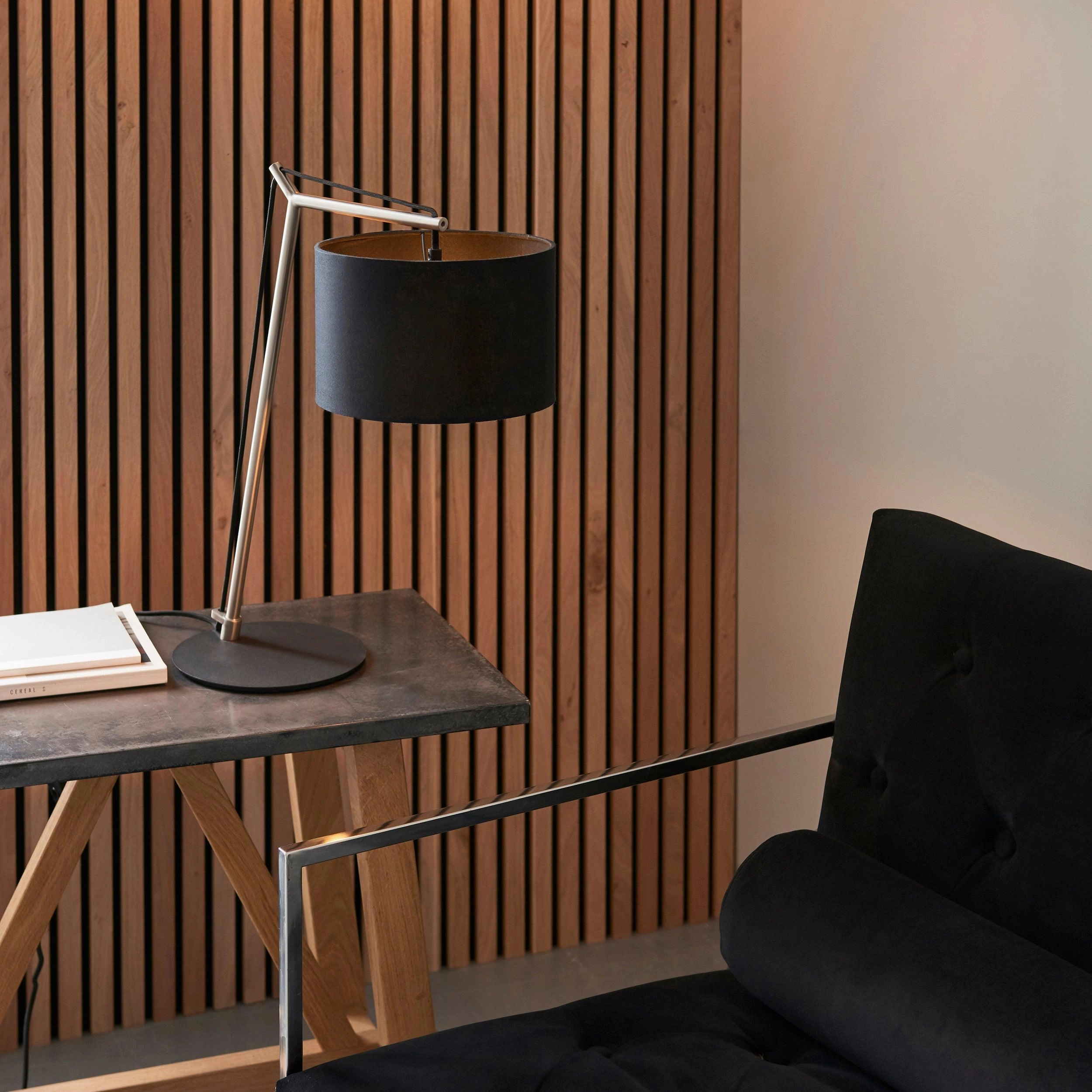Wimbledon Matt Nickel Table Lamp - Black Shade
