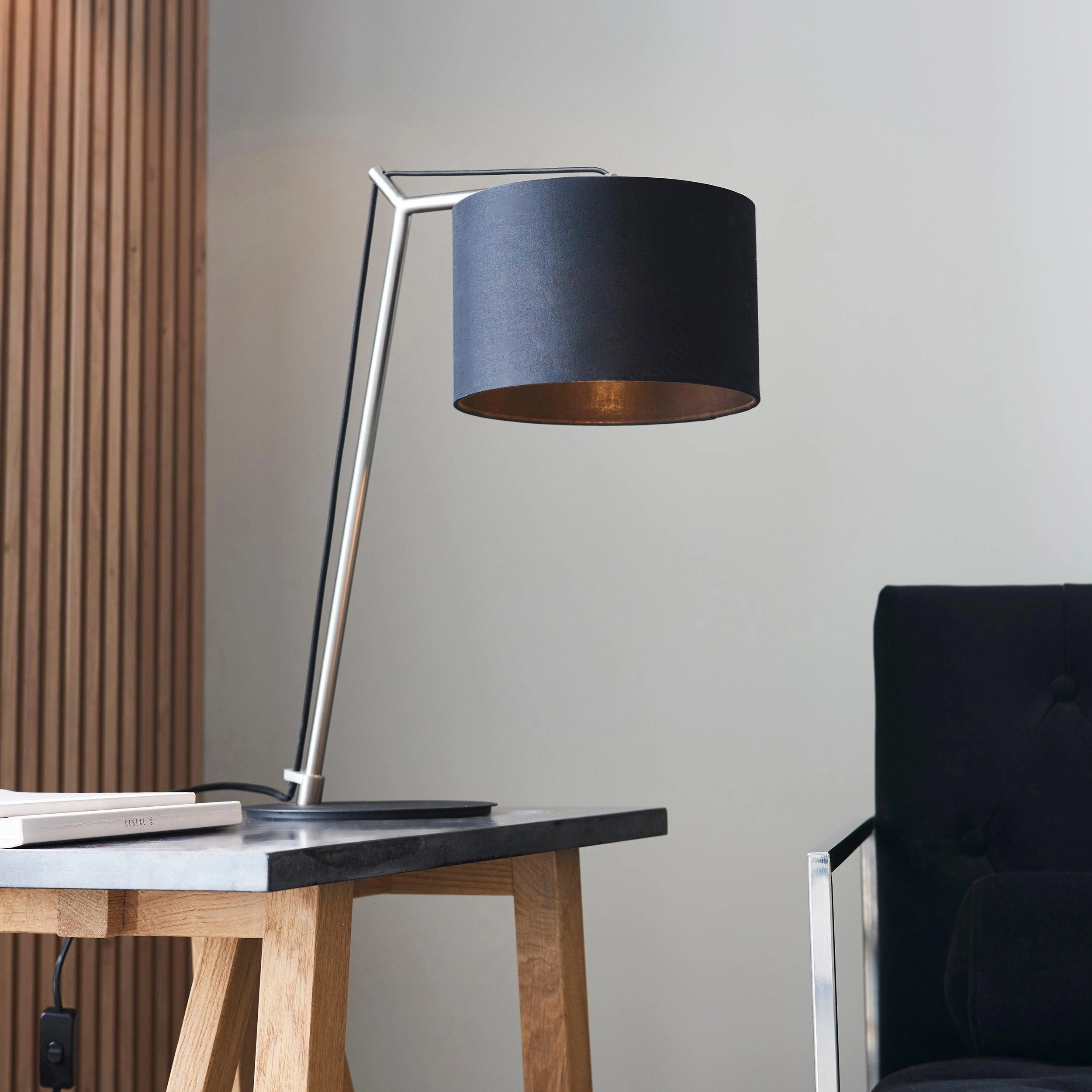 Wimbledon Matt Nickel Table Lamp - Black Shade
