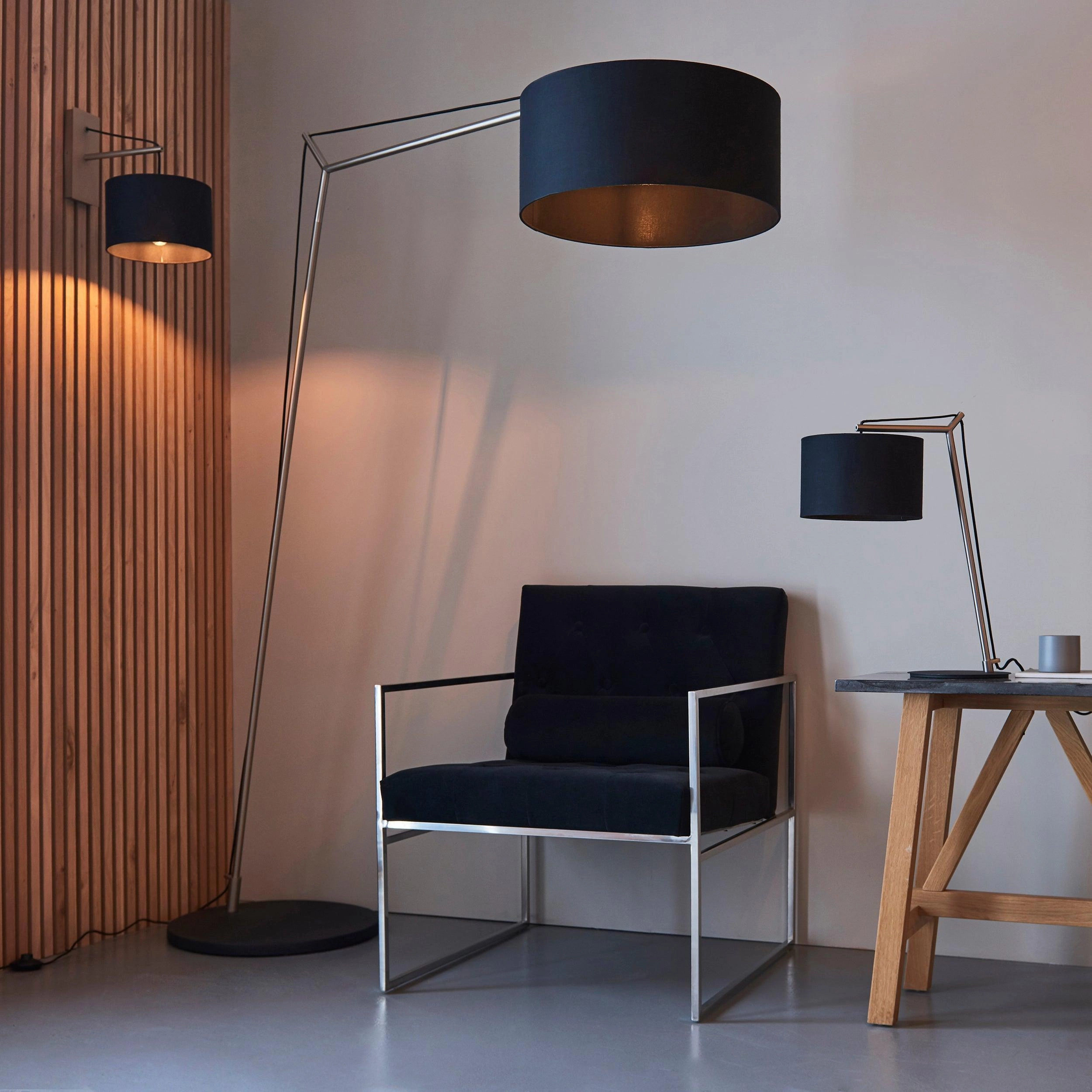 Wimbledon Matt Nickel Table Lamp - Black Shade