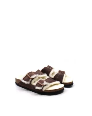 Women's Arizona Shearling Habana Oiled Leather Sandal - Narrow In Brown