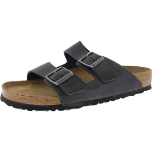 Womens Buckle Leather Slide Sandals