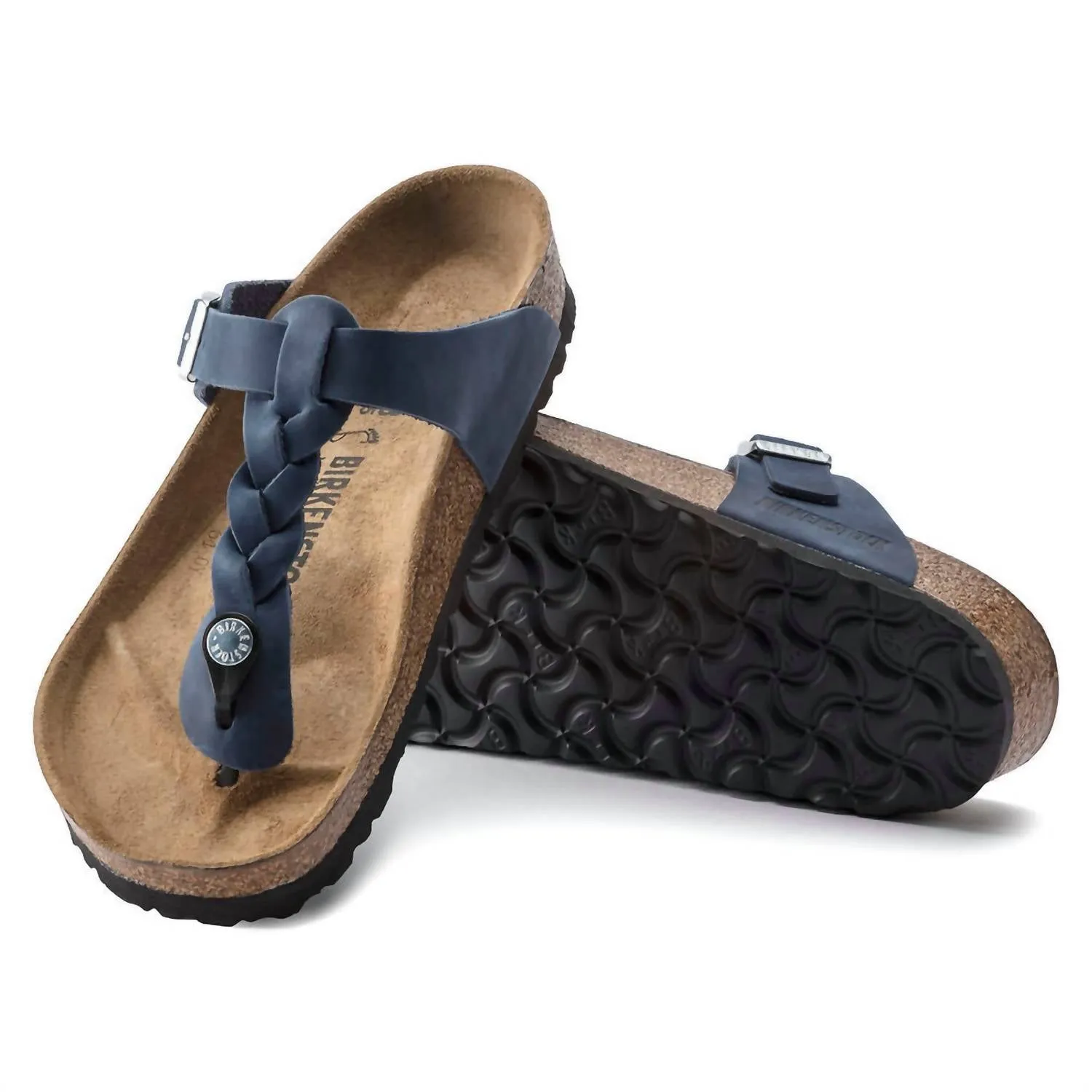 Women's Gizeh Braided Oiled Leather Sandals - Regular/wide In Navy