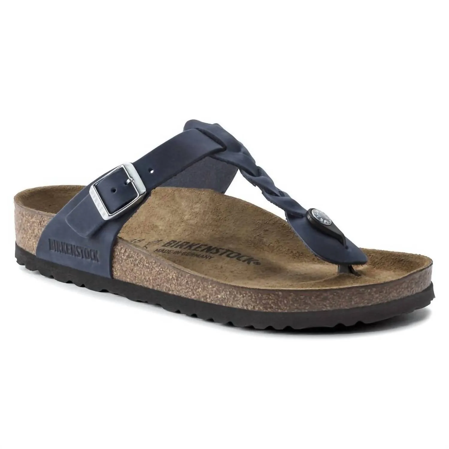 Women's Gizeh Braided Oiled Leather Sandals - Regular/wide In Navy