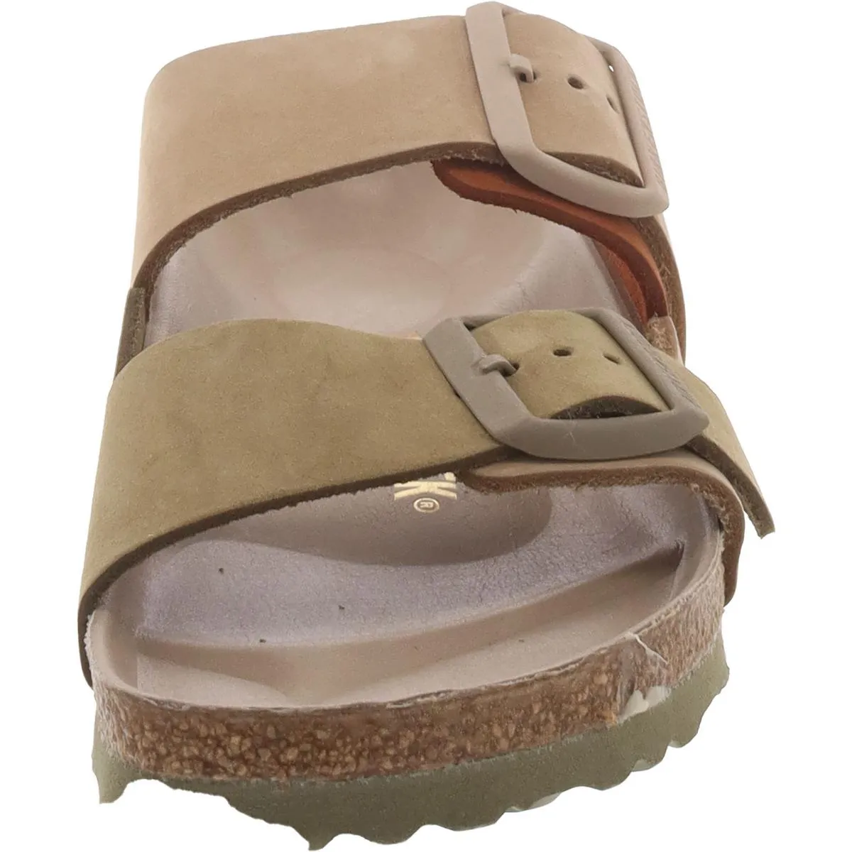 Womens Leather Footbed Slide Sandals