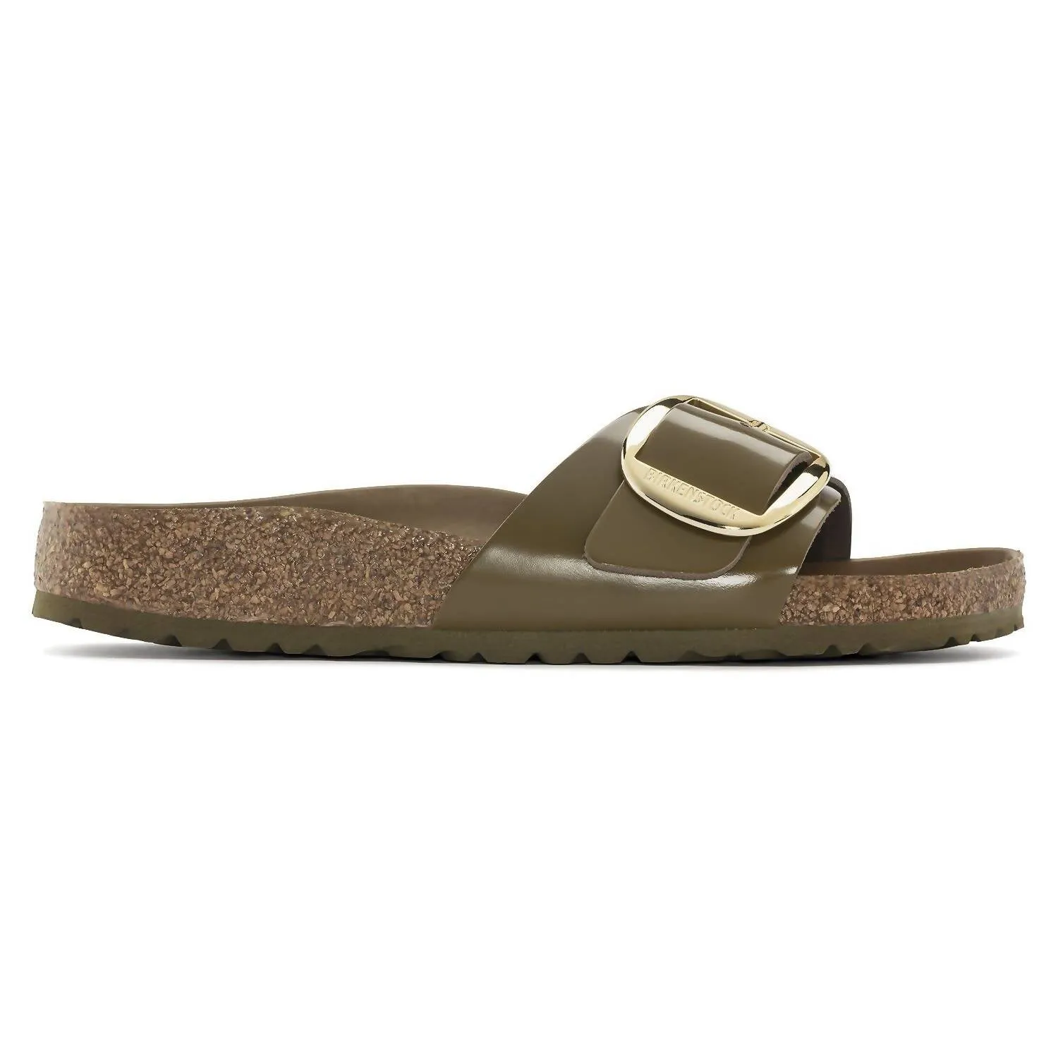 Women's Madrid Big Buckle Sandal In High Shine Mud Green