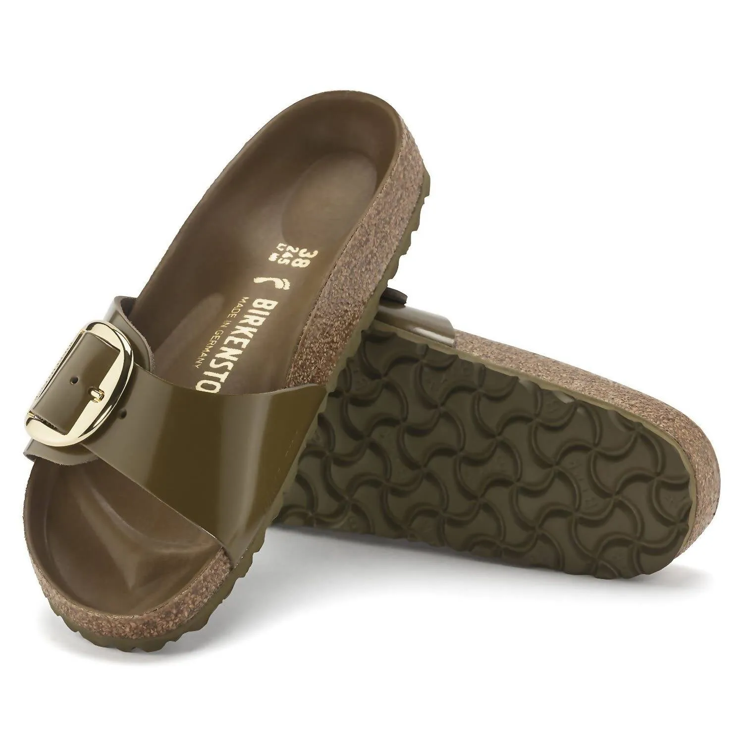 Women's Madrid Big Buckle Sandal In High Shine Mud Green
