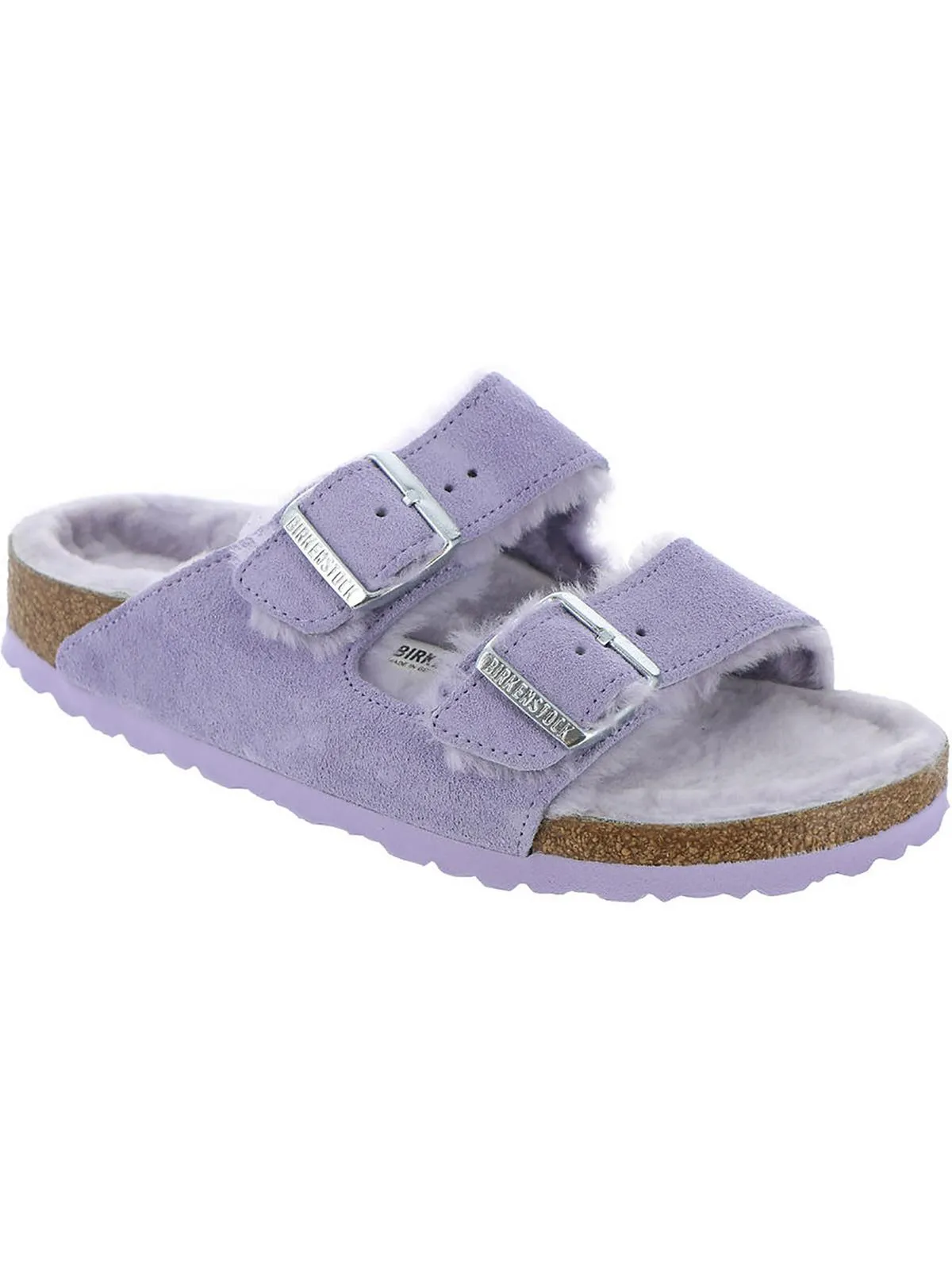 Womens Suede Shearling Lined Slide Sandals