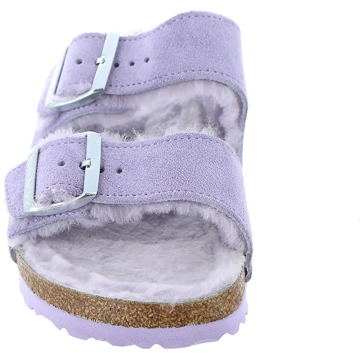 Womens Suede Shearling Lined Slide Sandals