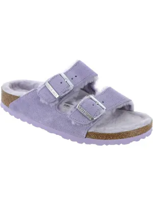 Womens Suede Shearling Lined Slide Sandals