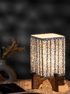 Wooden Brown Base Lamp with pleeted Blue Tinyleaves Soft Shade decorative ceiling fixture