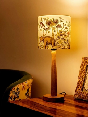 Wooden Brown Lamp with Jungle Print Shade decorative ceiling fixture