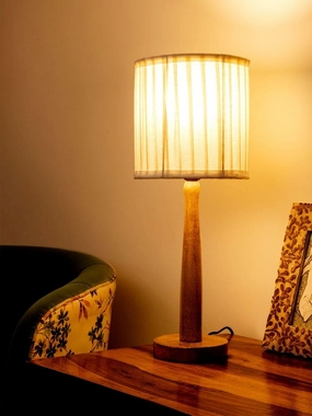 Wooden Brown Lamp with pleeted Balck Shade decorative ceiling fixture