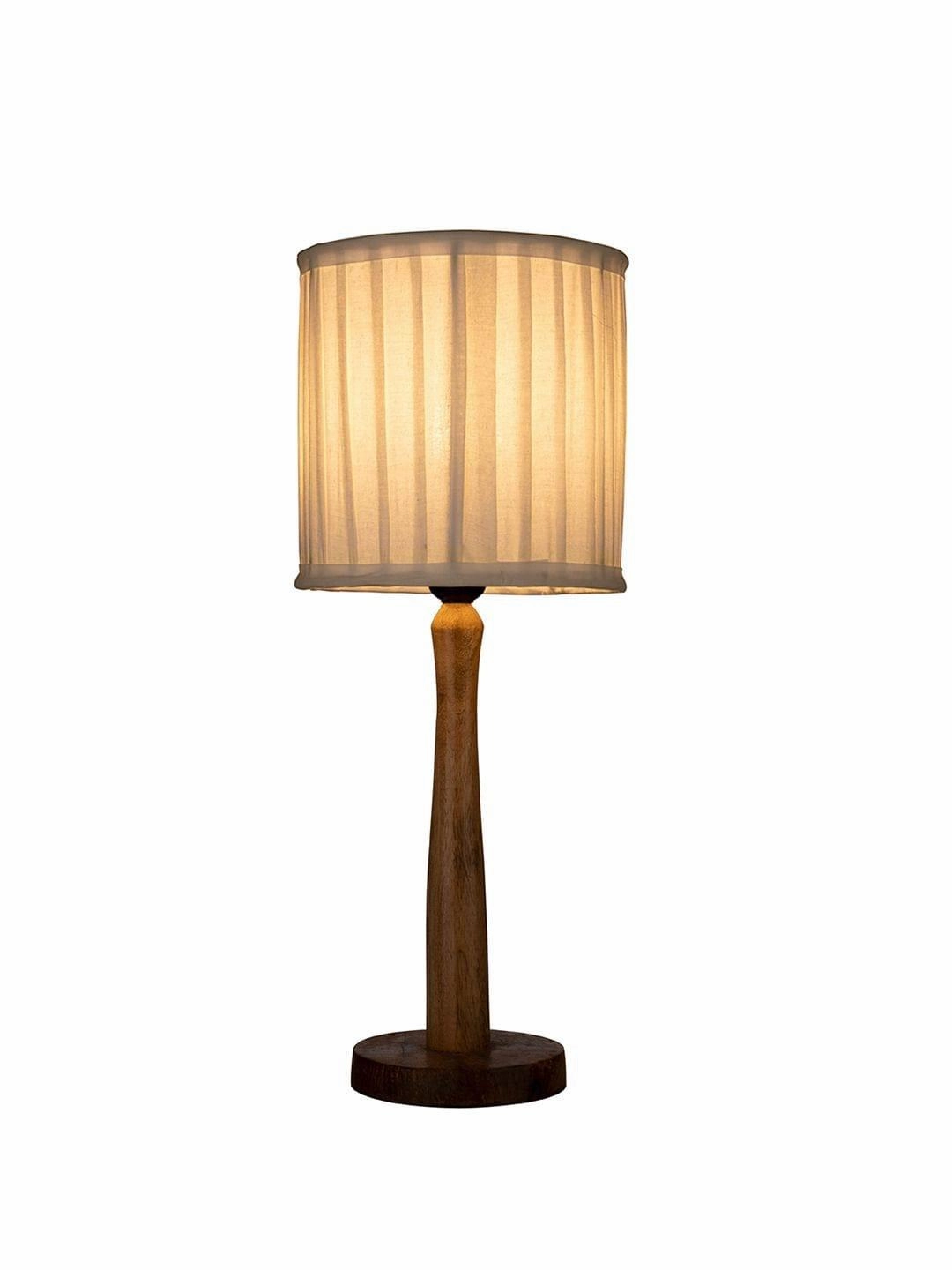 Wooden Brown Lamp with pleeted Balck Shade