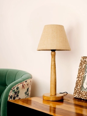 Wooden Brown Lamp with Taper Brown Jute Shade decorative ceiling fixture