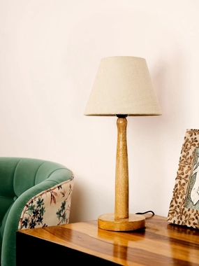 Wooden Brown Lamp with Taper White Jute Shade decorative ceiling fixture