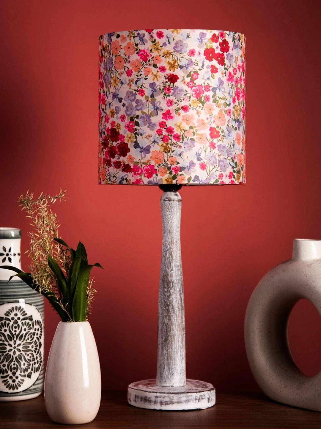 Wooden Brown Log Lamp with Green Chaos Shade