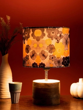 Wooden Brown Log Table Lamp with Lotus Floral Shade decorative ceiling fixture