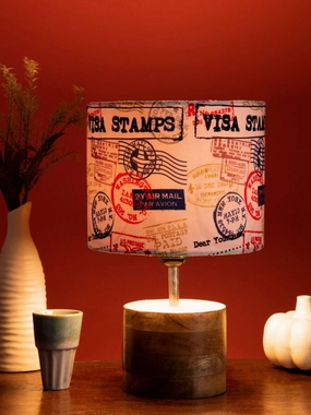 Wooden Brown Log Table Lamp with Multiple Stamps Shade decorative ceiling fixture