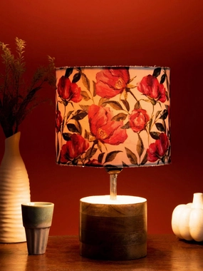 Wooden Brown Log Table Lamp with Pink Rose Shade decorative ceiling fixture