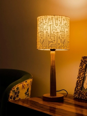 Wooden Brown Table Lamp with Animal Print Shade decorative ceiling fixture