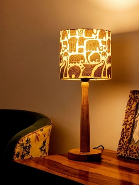 Wooden Brown Table Lamp with Black Elephant Shade decorative ceiling fixture