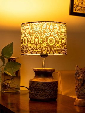 Wooden Carved Lamp with Indian Art Multicolor Shade decorative ceiling fixture