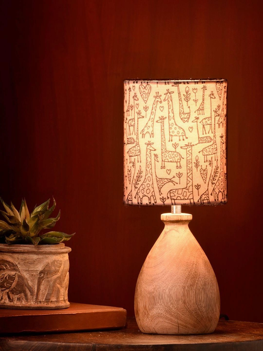 Wooden Dome Table Lamp Animal Printed Shade decorative ceiling fixture