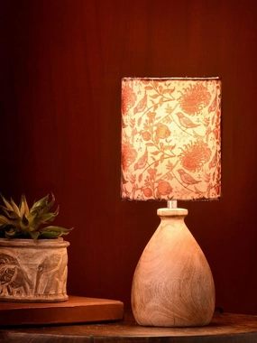 Wooden Dome Table Lamp Bird Printed Shade decorative ceiling fixture