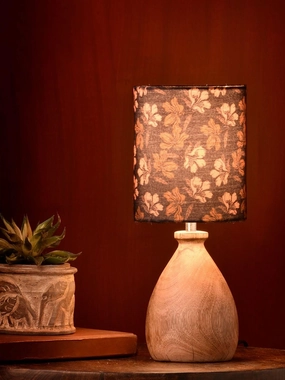 Wooden Dome Table Lamp Black Floral Shade decorative ceiling fixture