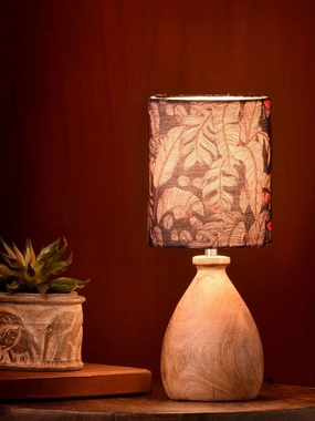 Wooden Dome Table Lamp Blue Leaves Shade decorative ceiling fixture
