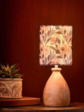 Wooden Dome Table Lamp Pink Floral Shade decorative ceiling fixture