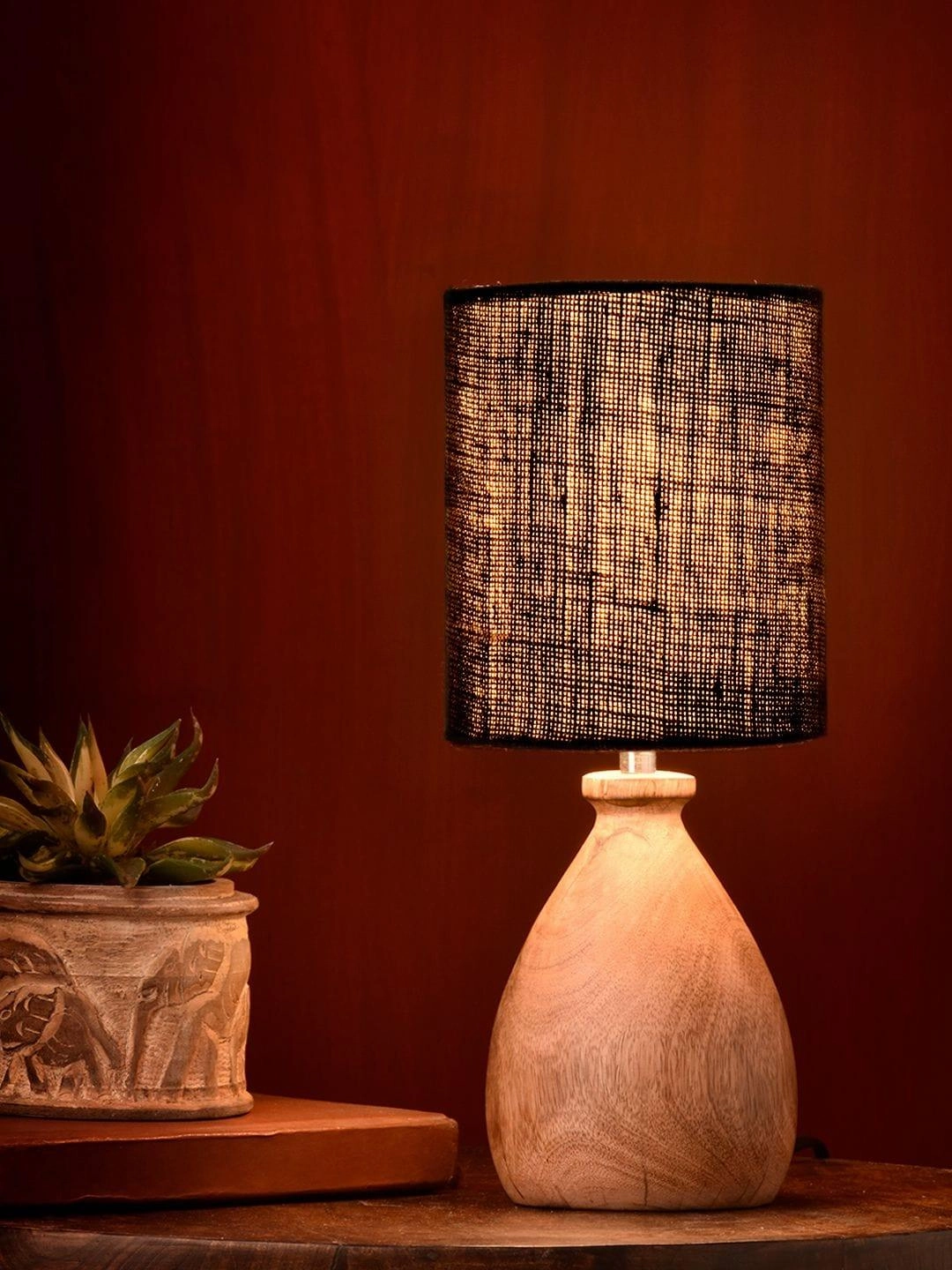 Wooden Dome Table Lamp with Jute Black Shade decorative ceiling fixture