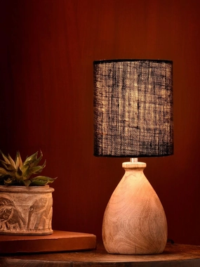 Wooden Dome Table Lamp with Jute Black Shade decorative ceiling fixture