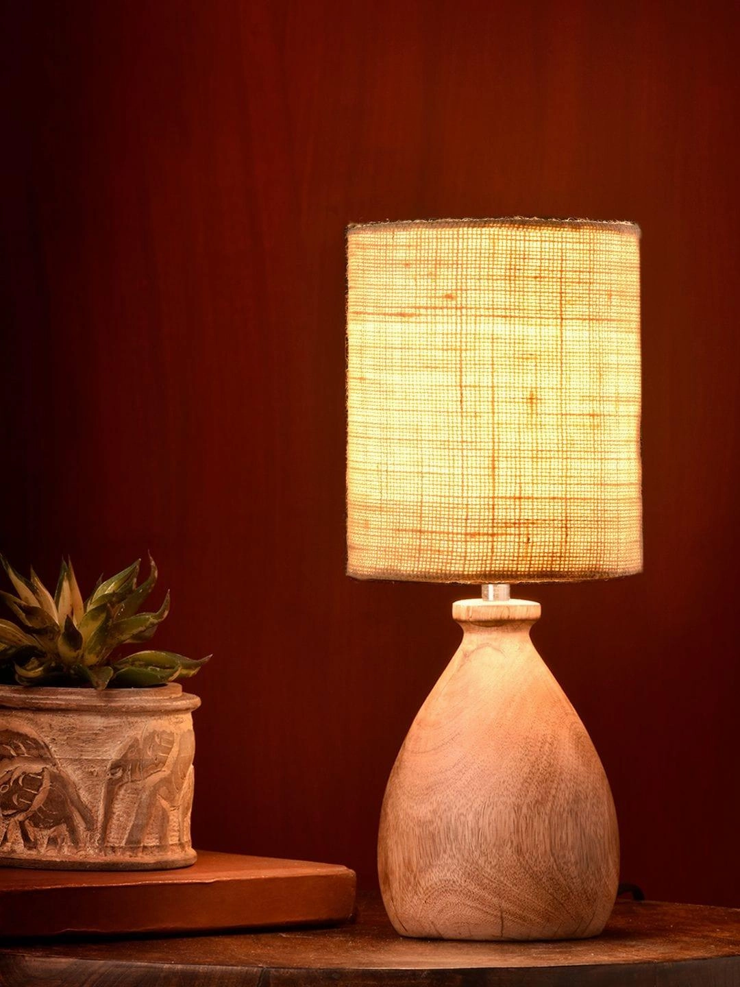 Wooden Dome Table Lamp with Jute White Shade decorative ceiling fixture