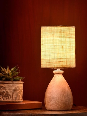 Wooden Dome Table Lamp with Jute White Shade decorative ceiling fixture