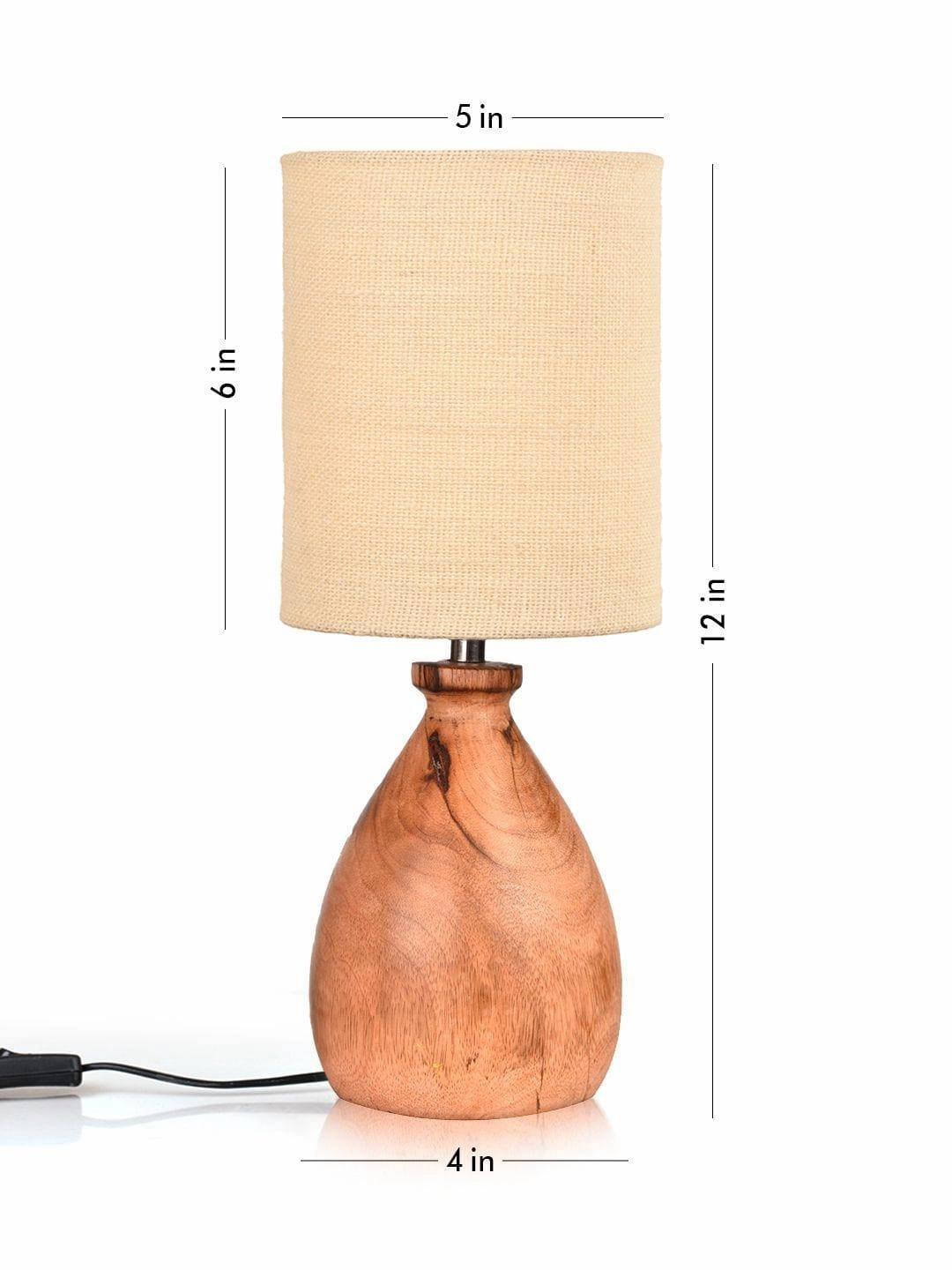 Wooden Dome Table Lamp with Jute White Shade