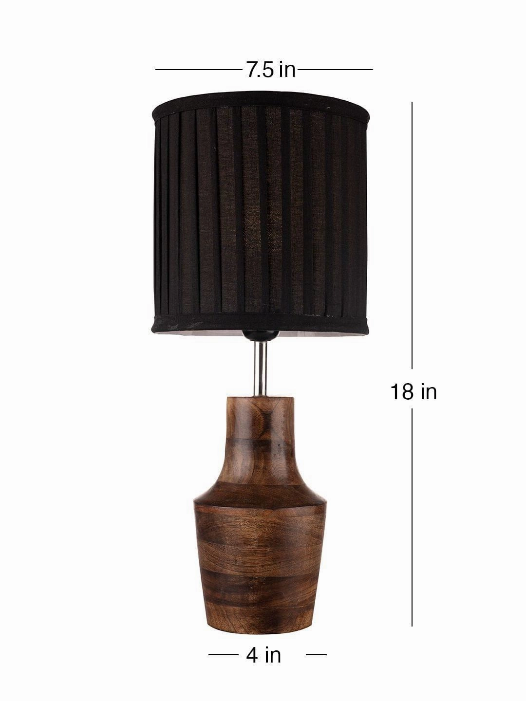 Wooden Firkin Lamp with Pleeted Cotton Black Shade