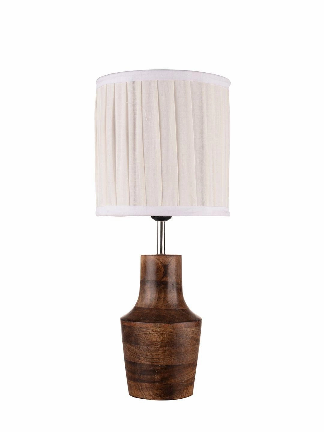 Wooden Firkin Lamp with Pleeted Cotton White Shade