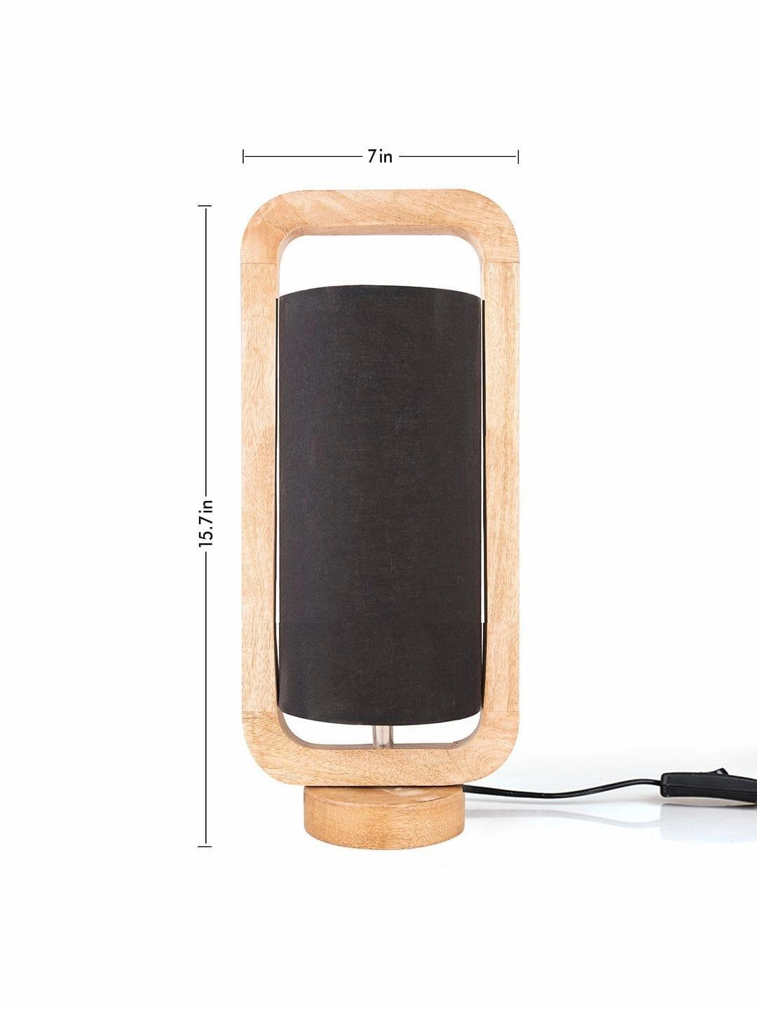 Wooden Lantern Lamp with Black Cotton Shade