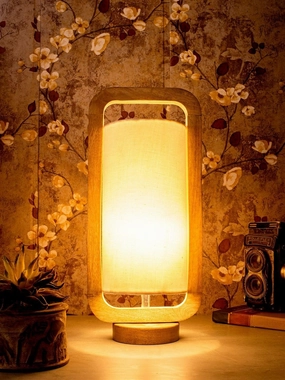 Wooden Lantern Lamp with White Cotton Shade decorative ceiling fixture