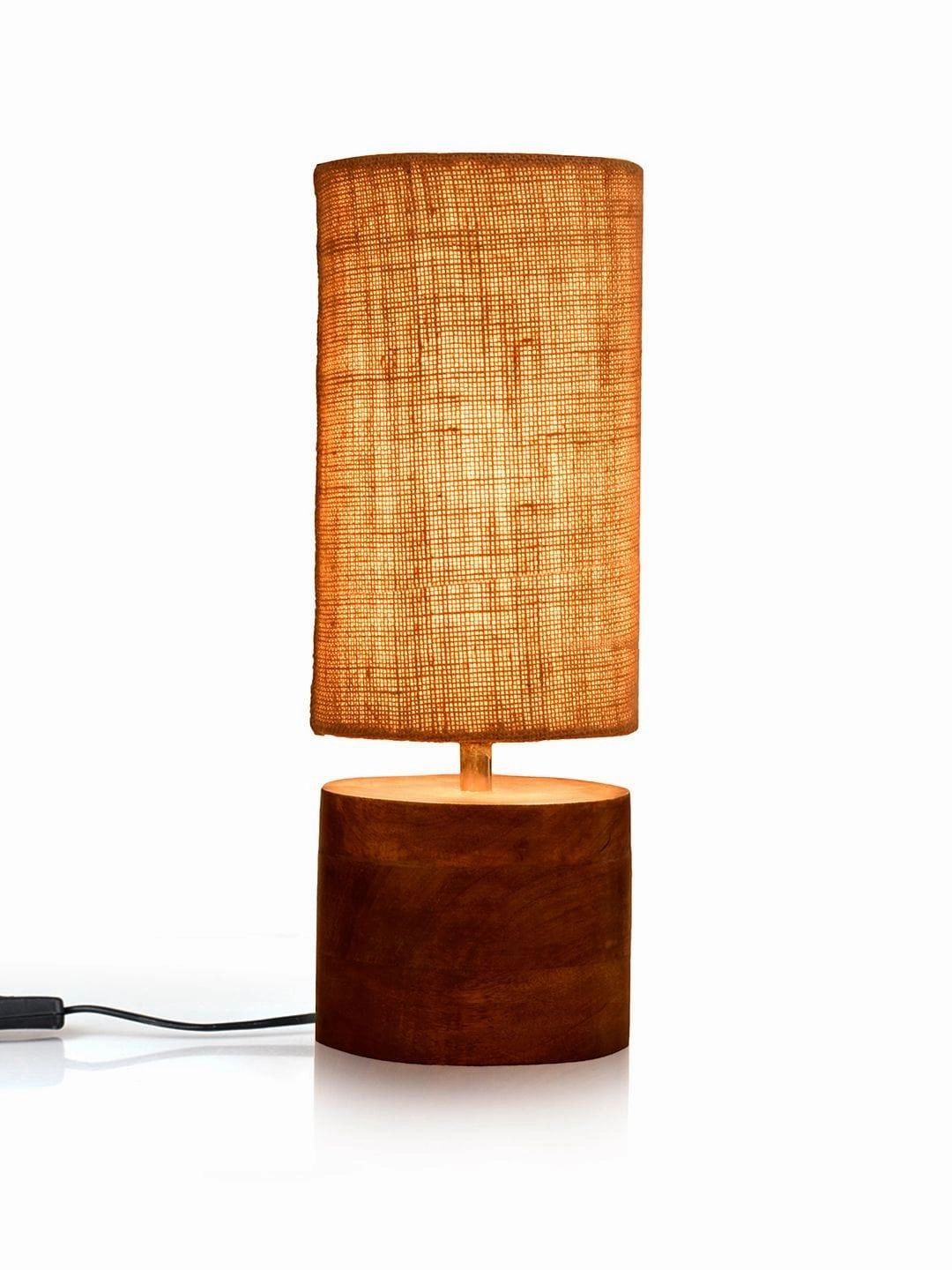 Wooden Log Table Lamp with Brown Jute Shade