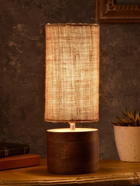 Wooden Log Table Lamp with Brown Jute Shade decorative ceiling fixture