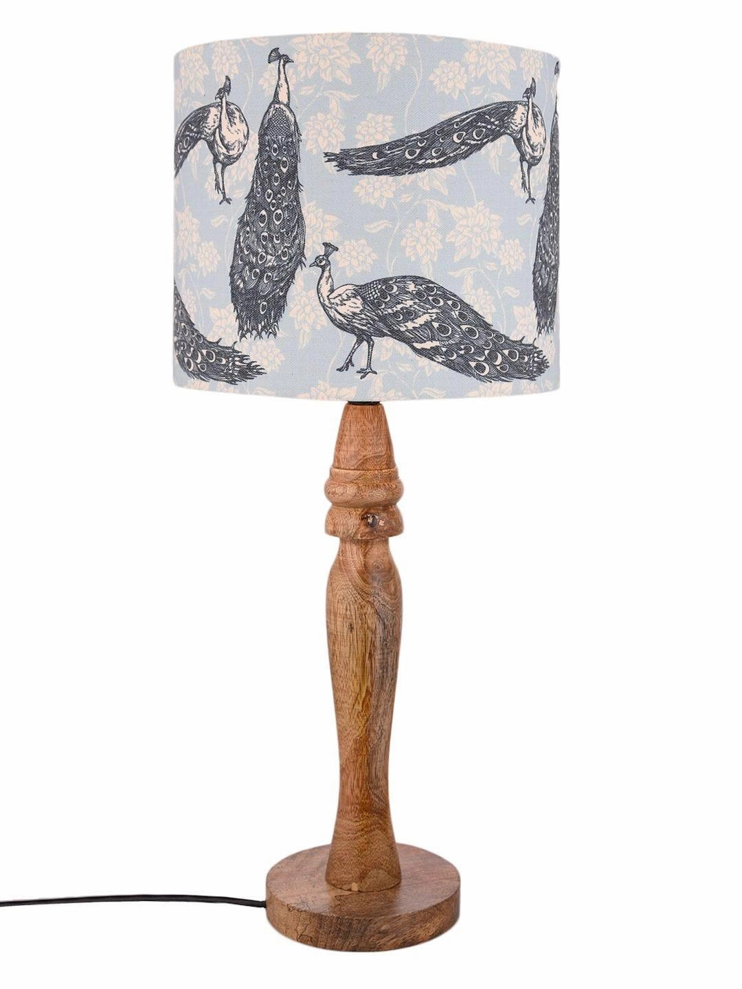 Wooden Peacock Print Lamp