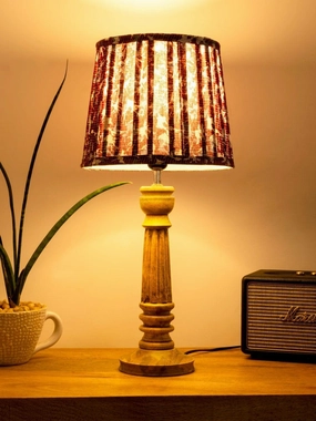 Wooden Pillar Brown lamp with pleeted Colorful Soft Shade decorative ceiling fixture